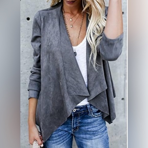 Nydj Gray Vegan Leather Draped, Jacket Size Small